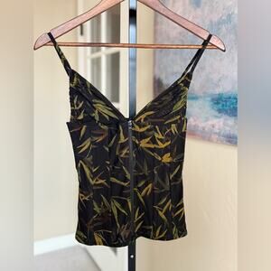 WeWoreWhat Zip Front Mesh Corset Tank in Vintage Leaves Pattern Black Women’s 2